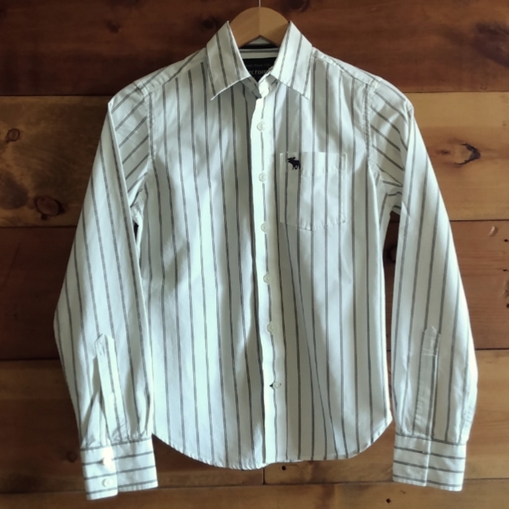 Abercrombie White & Brown Pinstriped Shirt M